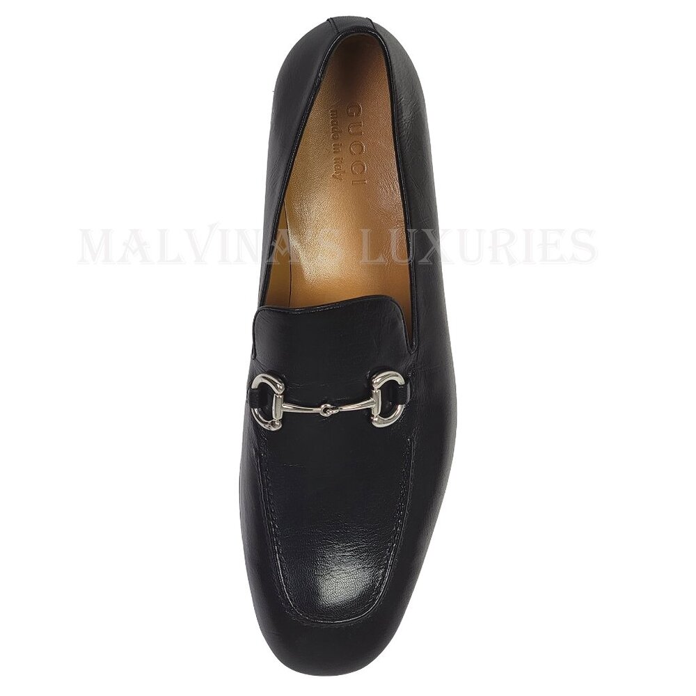 GUCCI SHOES MENS BLACK LEATHER LOAFERS w SILVER TONE HORSEBIT sz 13 13.5 US - Picture 8 of 15
